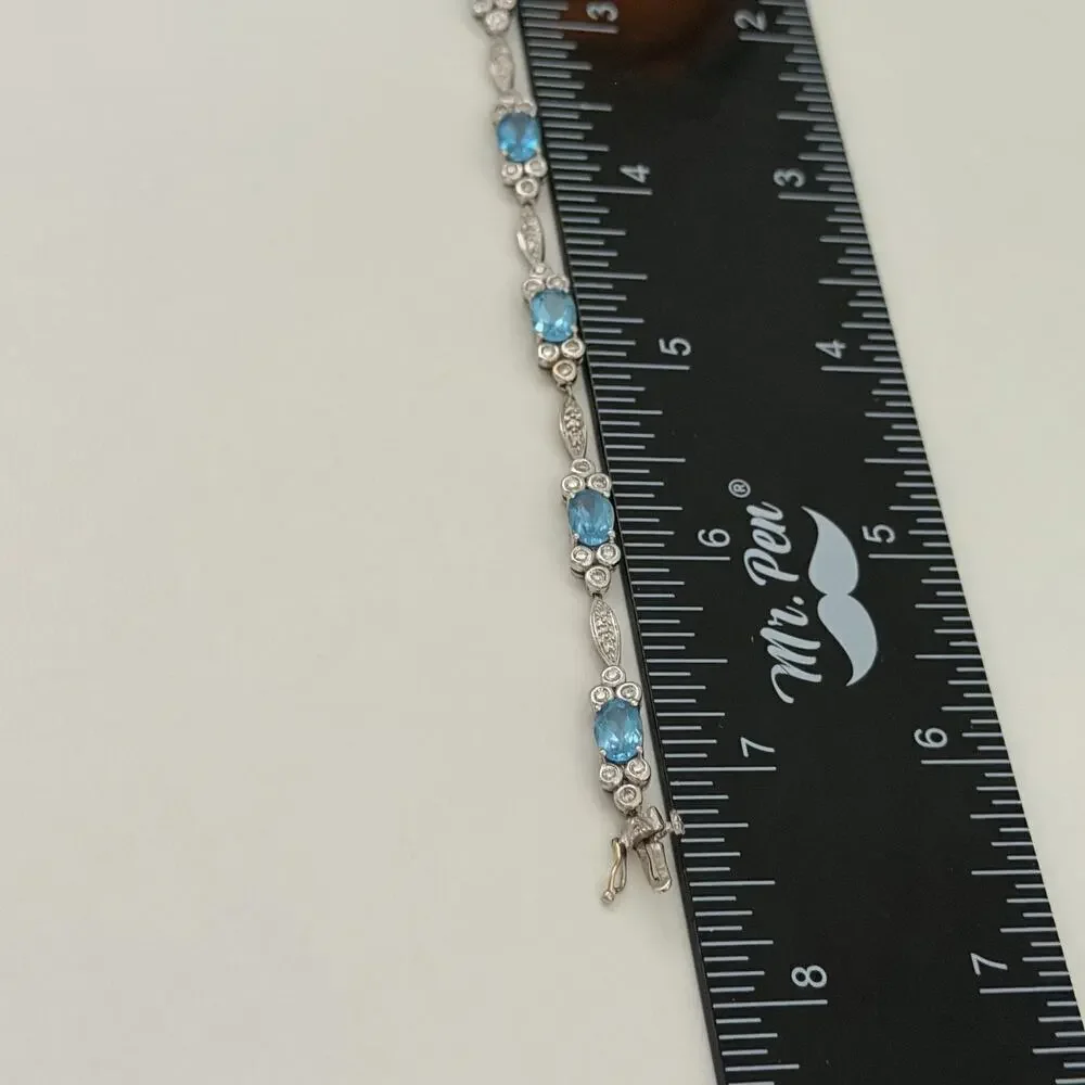 14K White Gold Blue Topaz & Diamond Bracelet